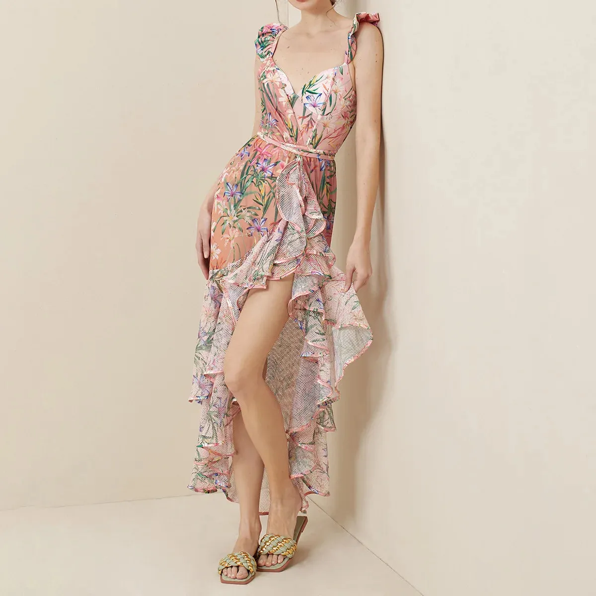 New Floral Pink Printed Two Piece Swimwear Ruffle Skirt Anna Kay Co