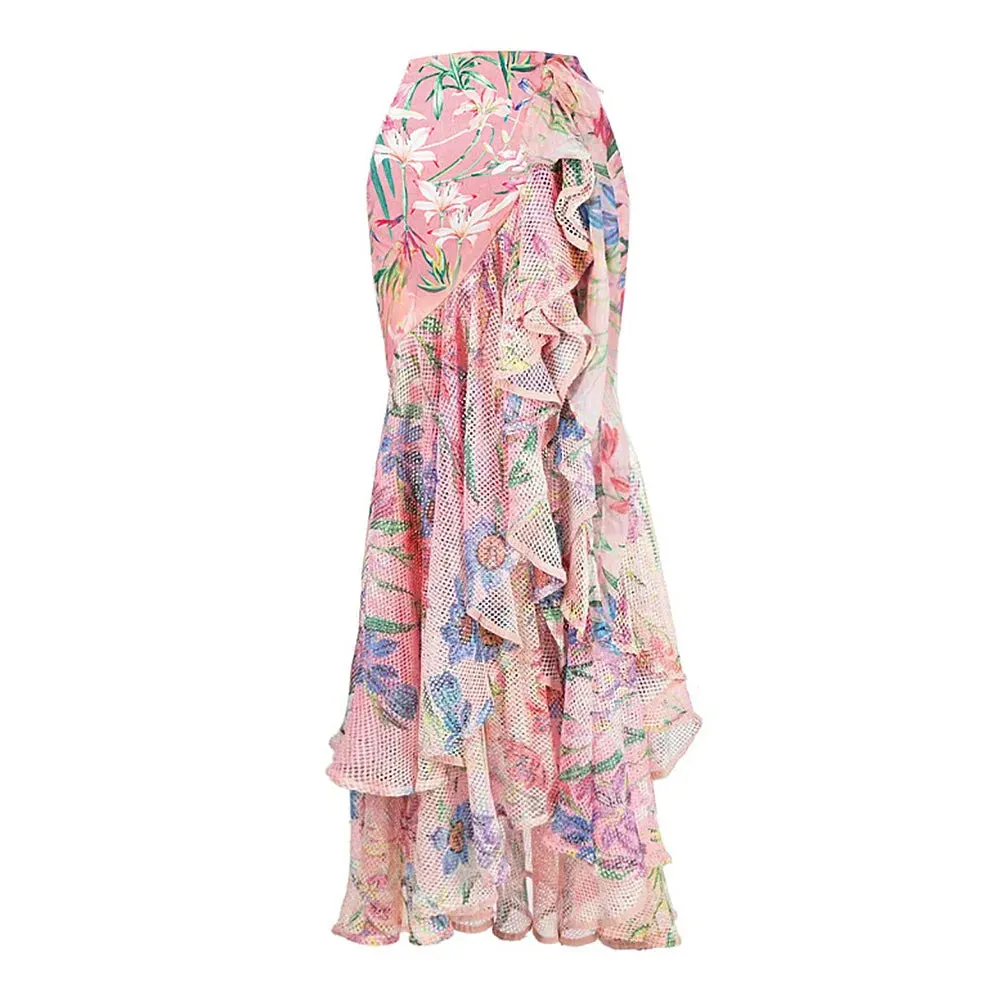 New Floral Pink Printed Two Piece Swimwear Ruffle Skirt Anna Kay Co