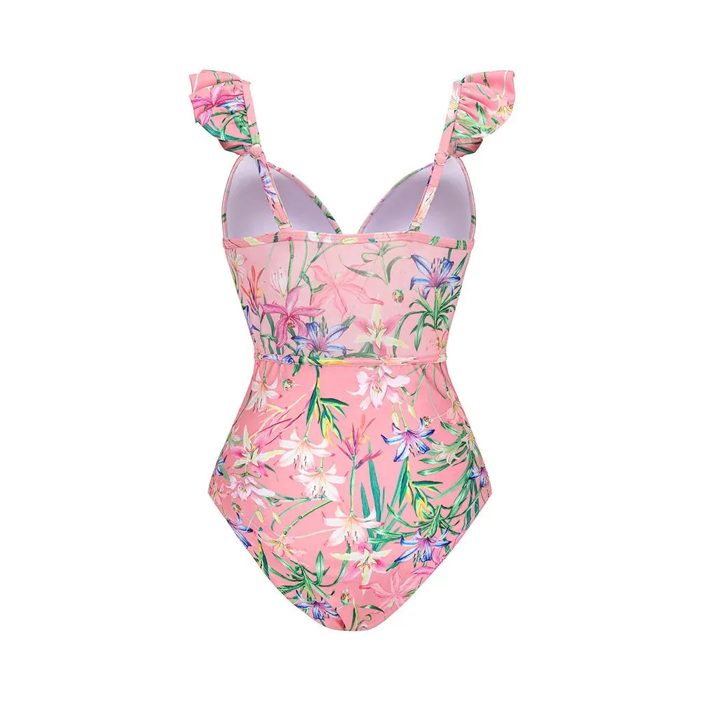 New Floral Pink Printed Two Piece Swimwear Ruffle Skirt Anna Kay Co