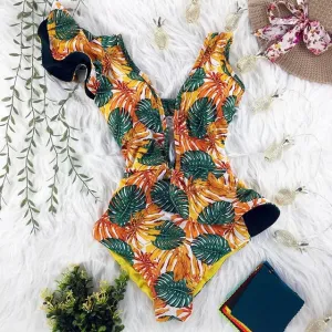 One Piece V-neck Ruffle Swimsuit Anna Kay Co
