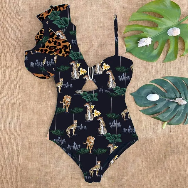 One Shoulder Ruffle One Piece Swimsuit Anna Kay Co