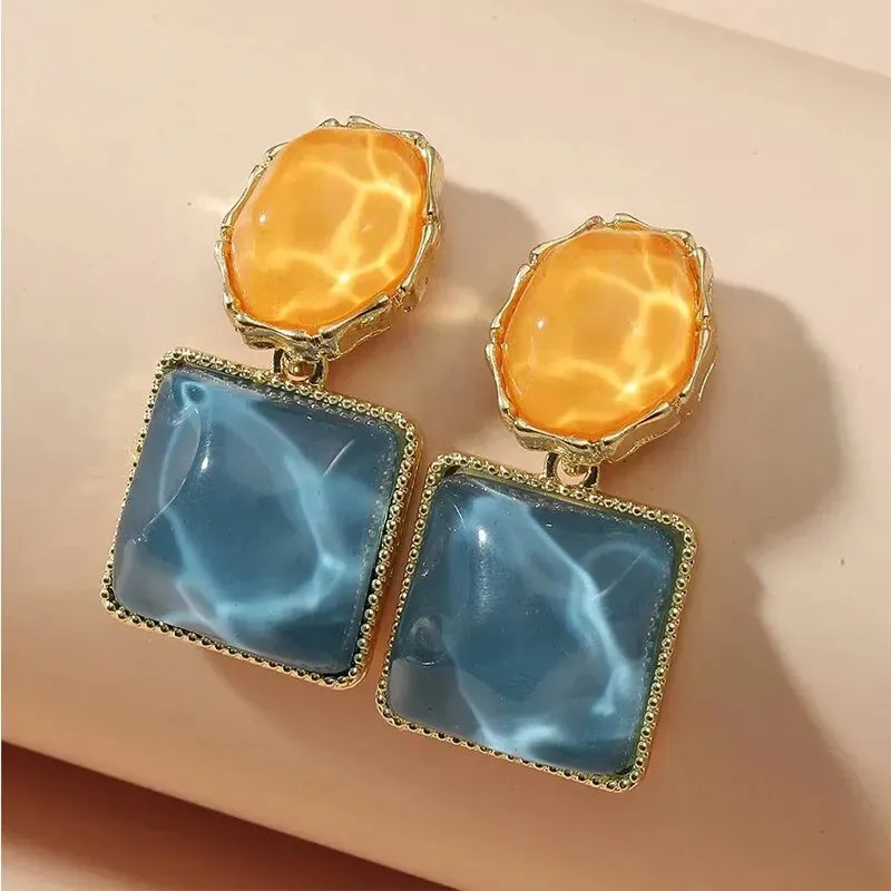Pink Orange Round Square Drop Earrings Anna Kay Co