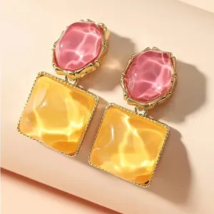 Pink Orange Round Square Drop Earrings Anna Kay Co