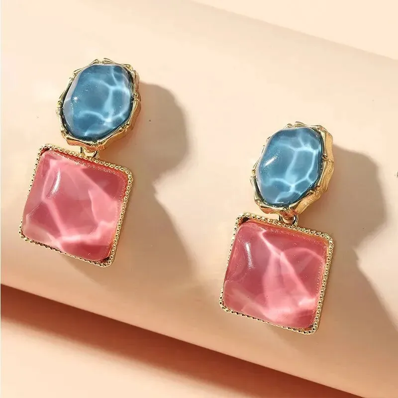 Pink Orange Round Square Drop Earrings Anna Kay Co