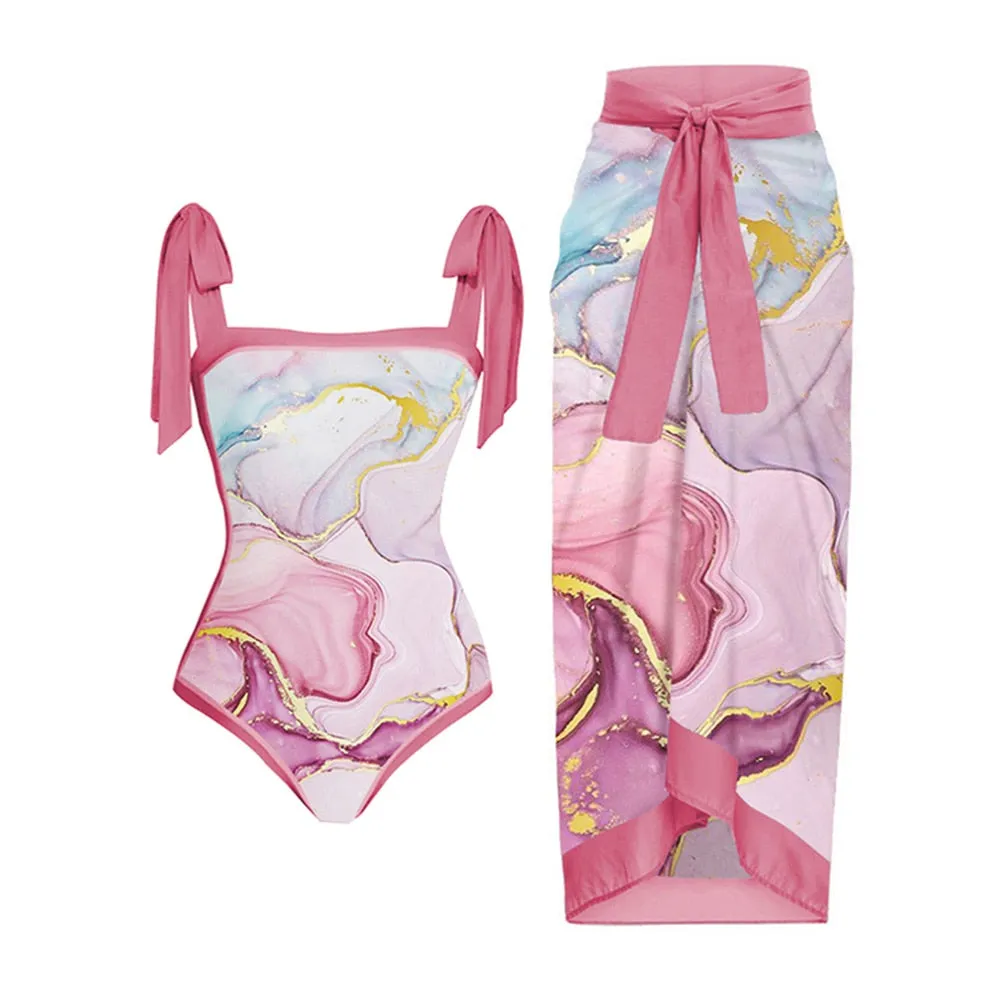 Pink Printed Retro Swimsuit/Cover Up Anna Kay Co