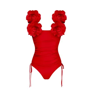 Red 3D Flower One piece Swimsuit Anna Kay Co