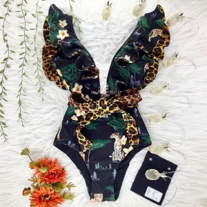Ruffle Print Floral One Piece Swimsuit Anna Kay Co