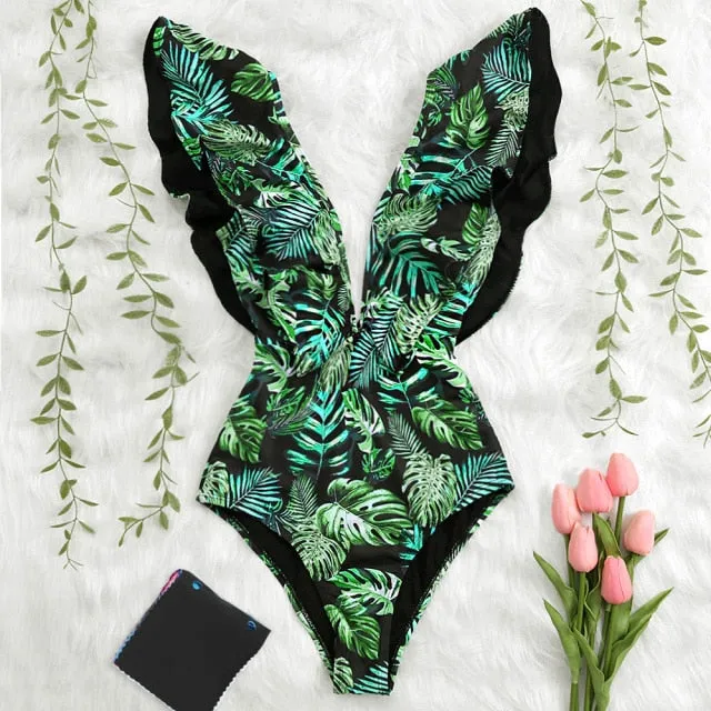 Ruffle Print Floral One Piece Swimsuit Anna Kay Co