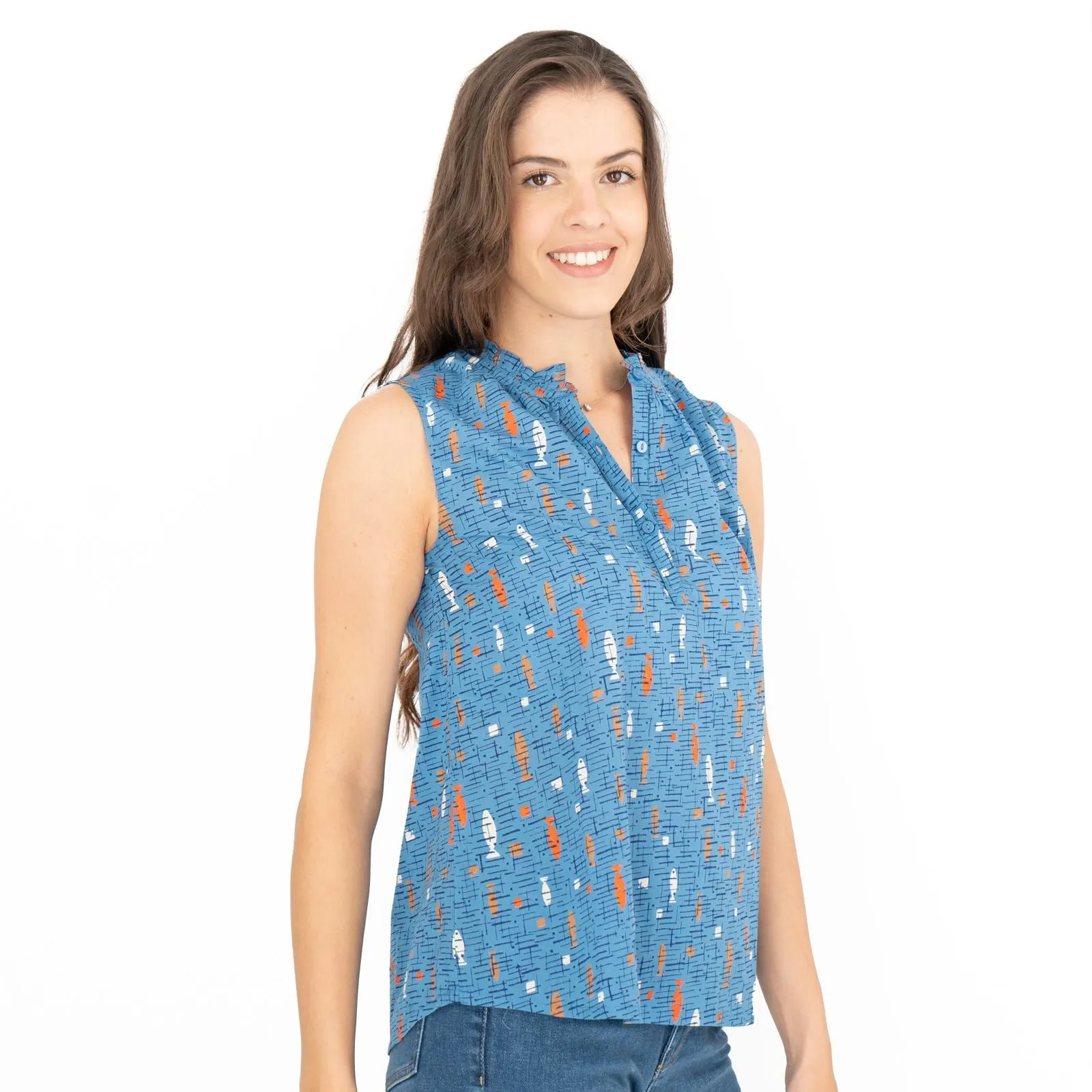 Seasalt Blue Fish Flower Fields Summer Vest Sleeveless Tops