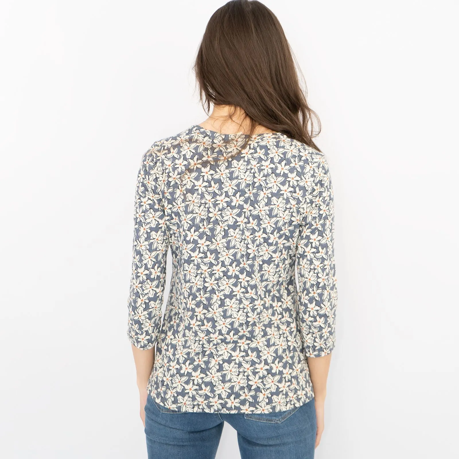 Seasalt Castor 3/4 Sleeves Grey Star Flower Organic Cotton Tops