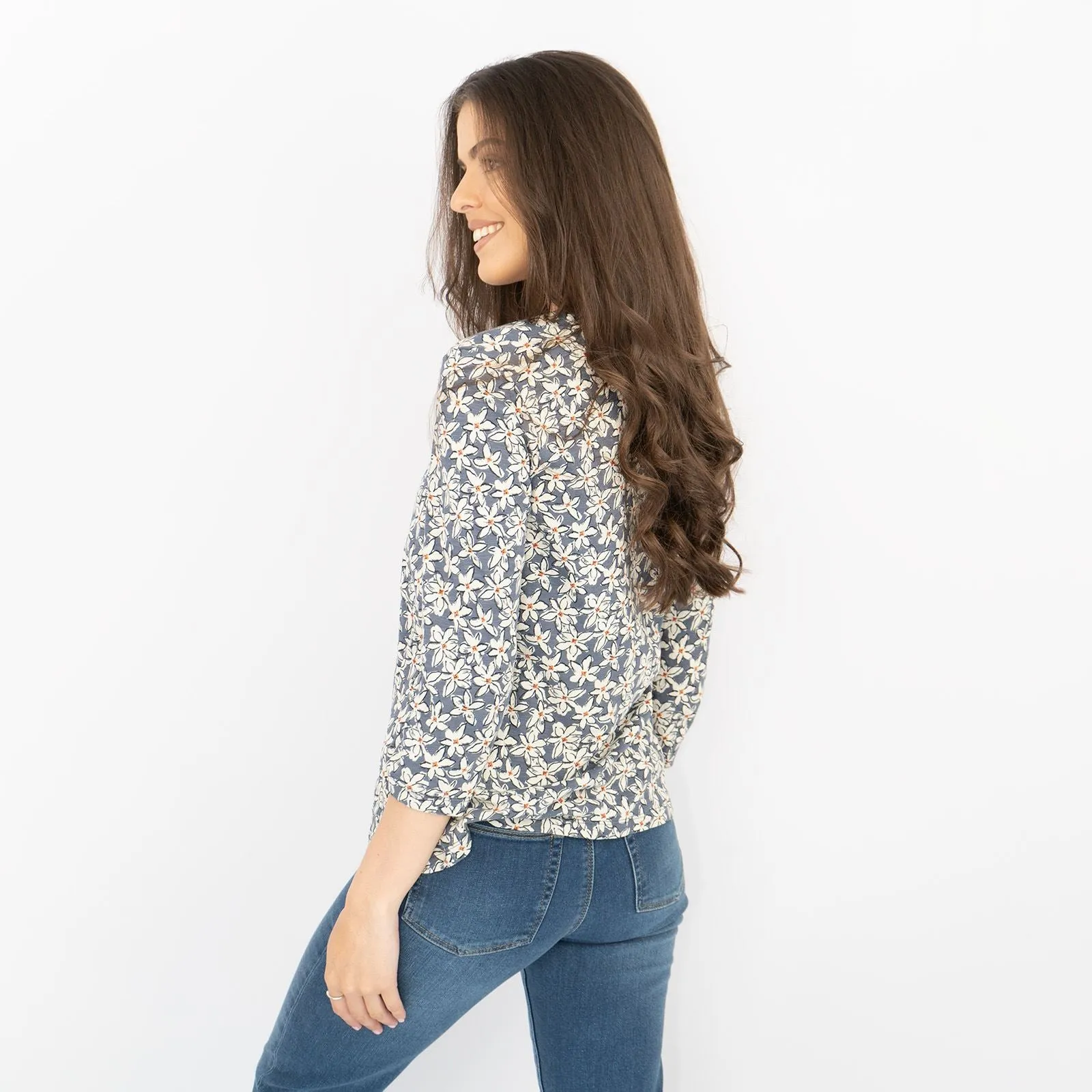 Seasalt Castor 3/4 Sleeves Grey Star Flower Organic Cotton Tops