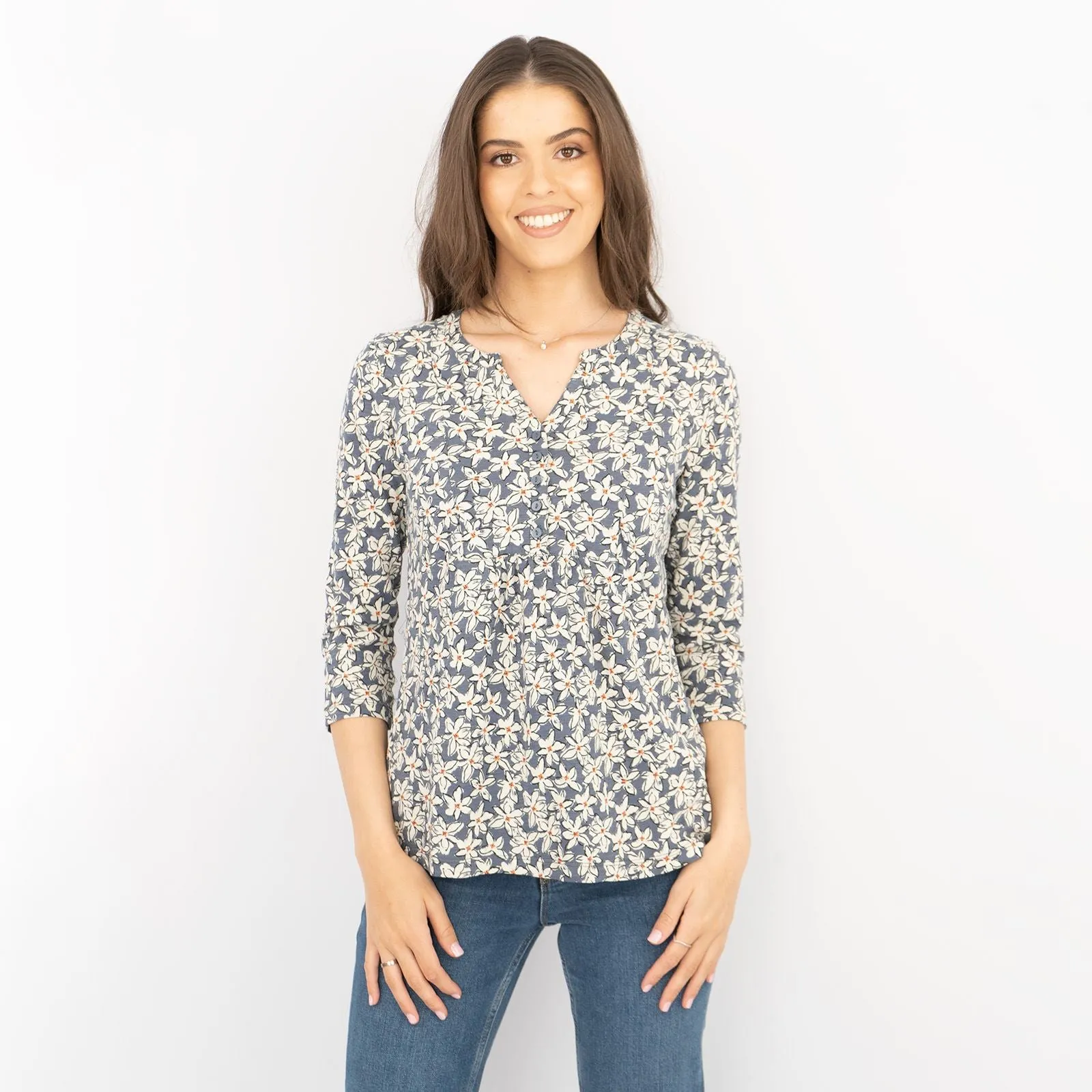 Seasalt Castor 3/4 Sleeves Grey Star Flower Organic Cotton Tops