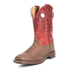 Smoky Mountain Youth Brown Viper and Red Square Toe Boots