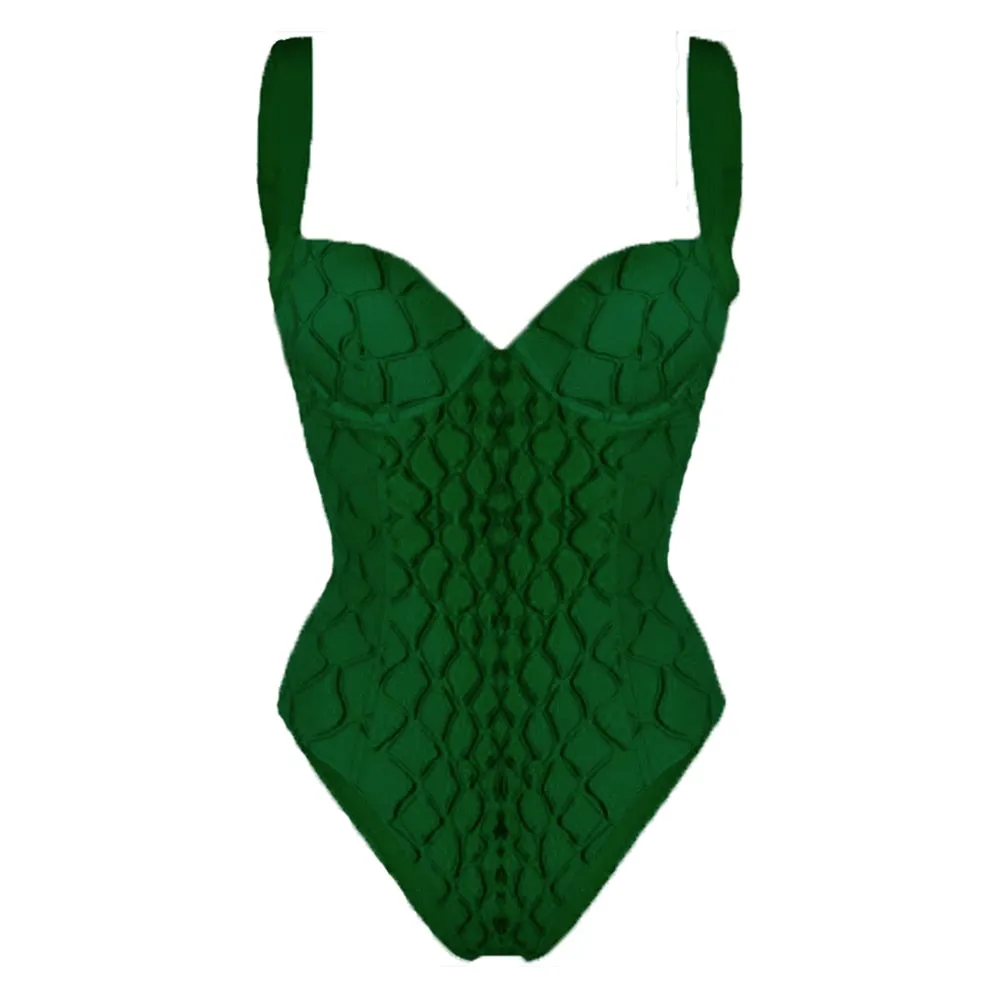Solid Color Rhombus Textured Printed One-Piece Swimsuit/Cover Up Anna Kay Co