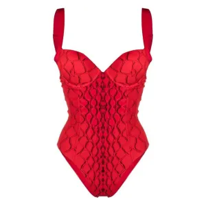 Solid Color Rhombus Textured Printed One-Piece Swimsuit/Cover Up Anna Kay Co