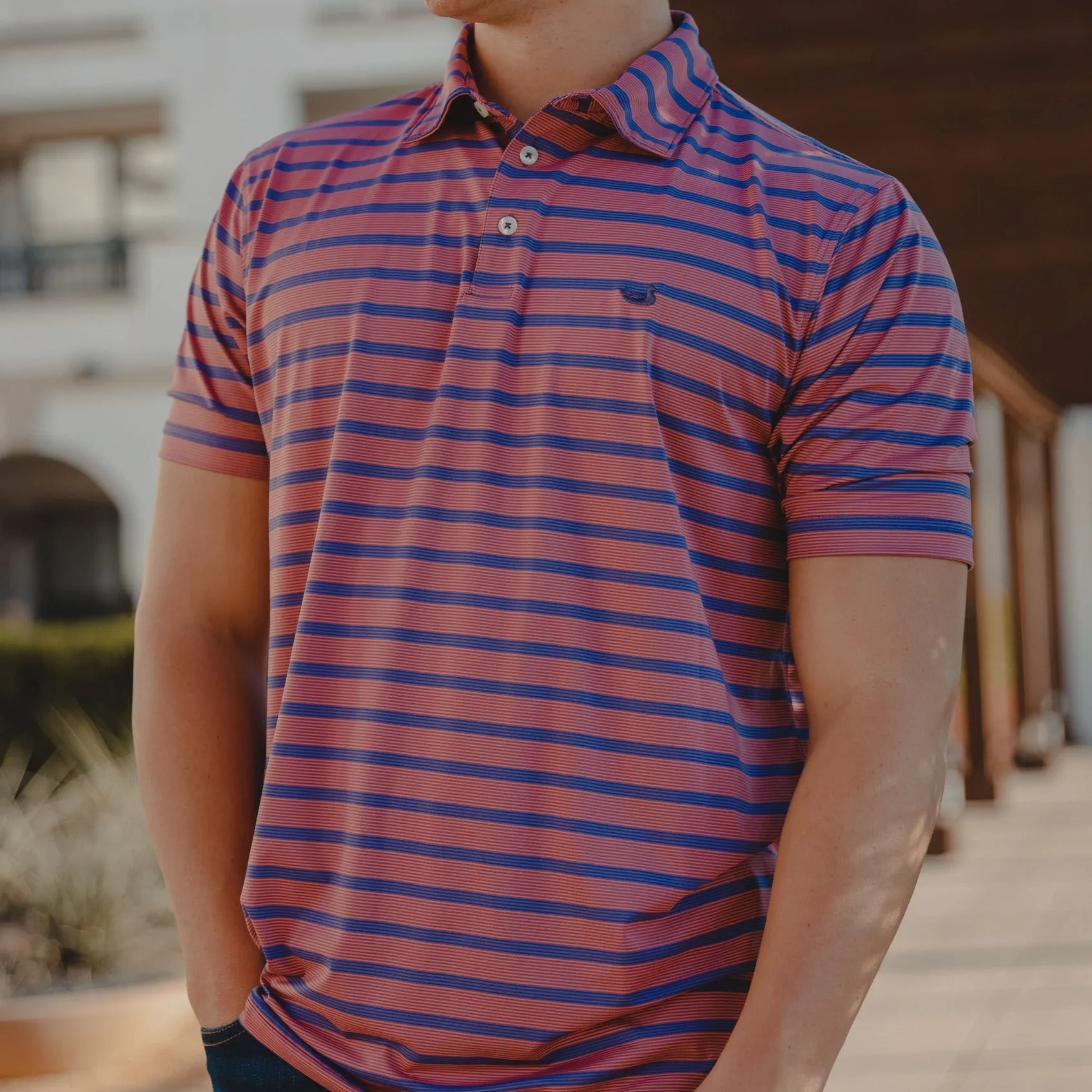 Southern Marsh 21 Bermuda Performance Polo - Panama Stripe