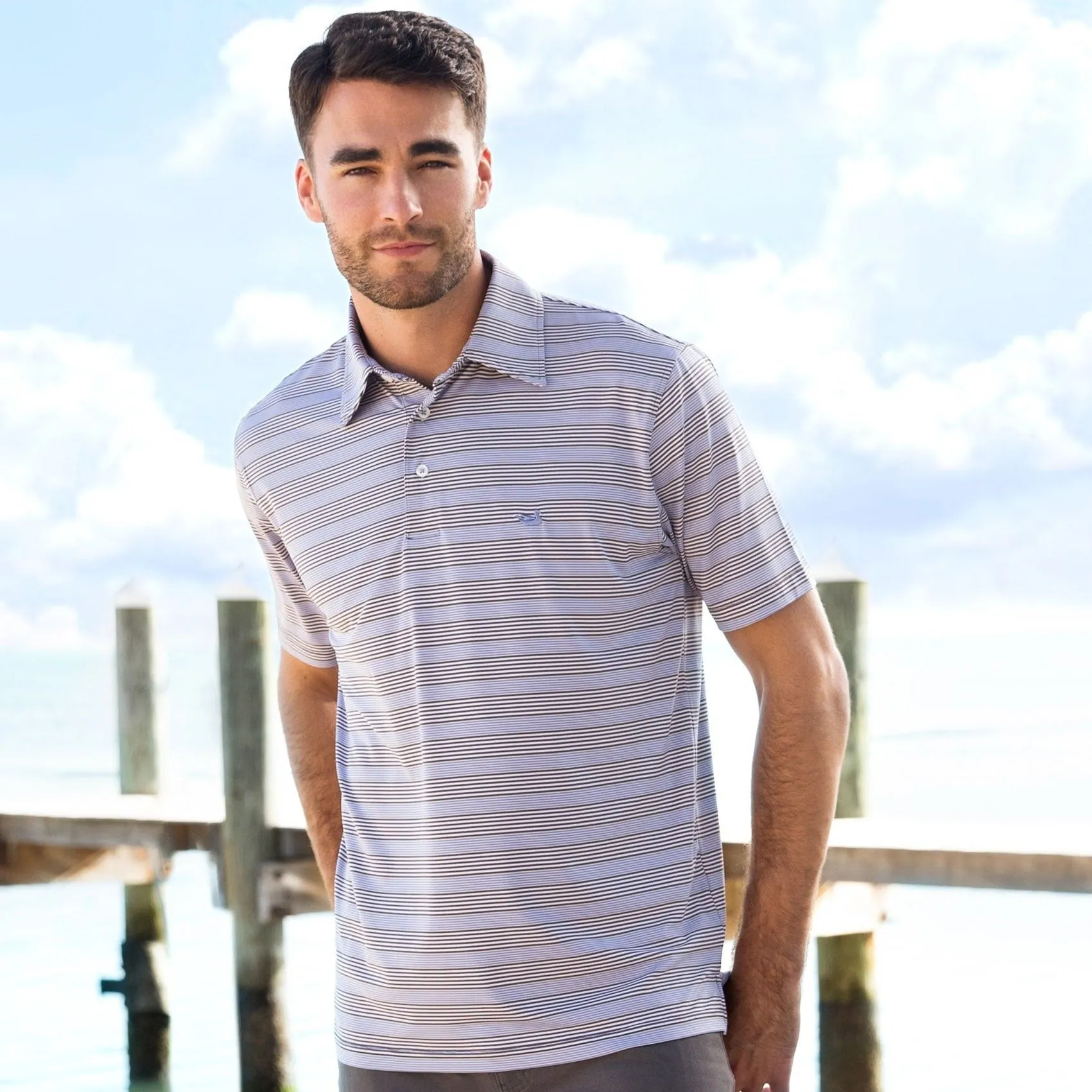 Southern Marsh 21 Bermuda Performance Polo - Pensacola Stripe