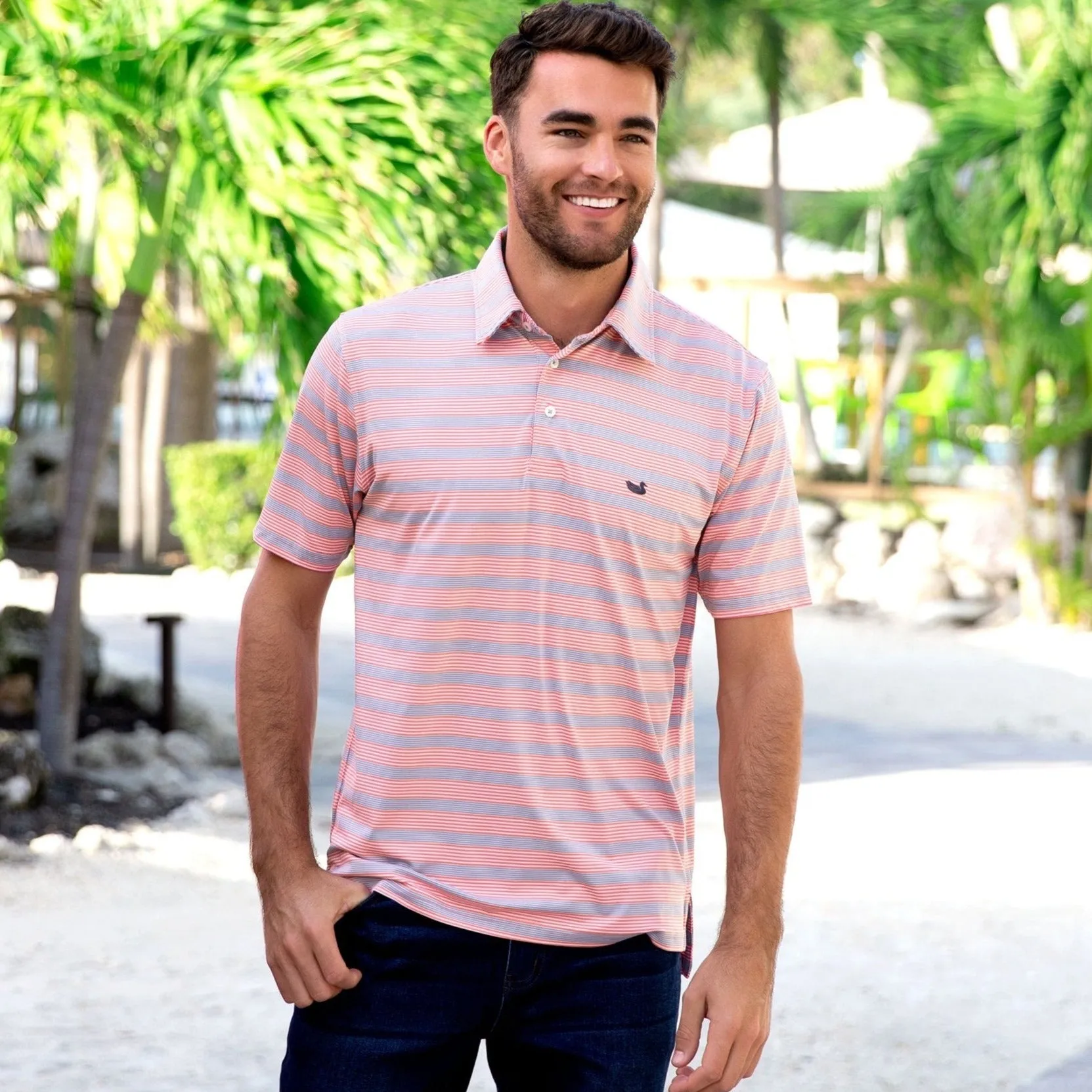 Southern Marsh 21 Bermuda Performance Polo - Pensacola Stripe