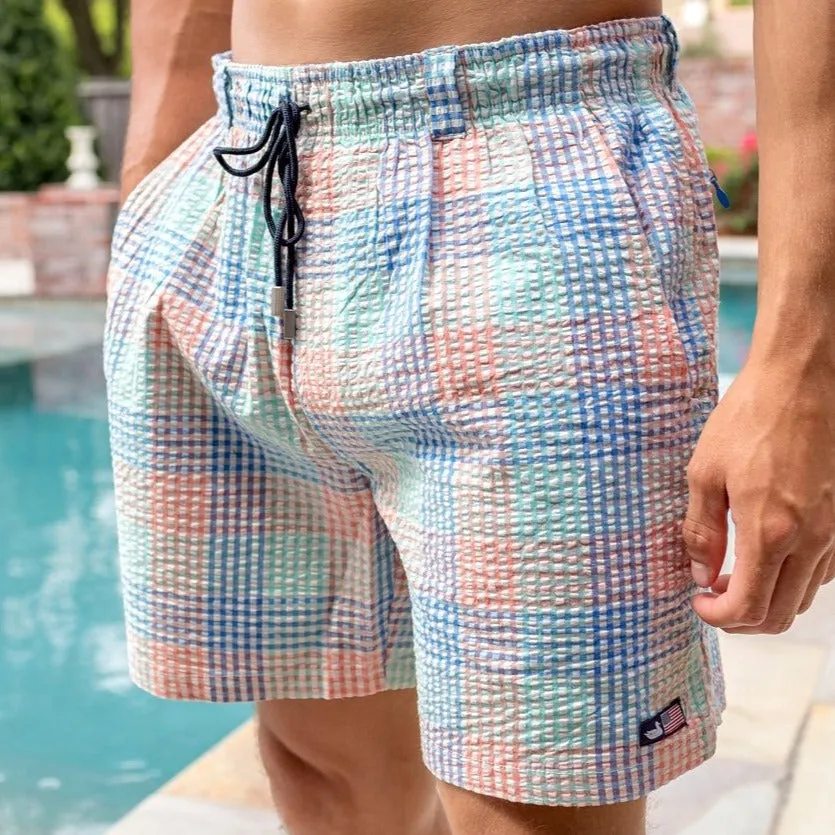 Southern Marsh 21 Dockside Swim Trunk - Seersucker Gingham