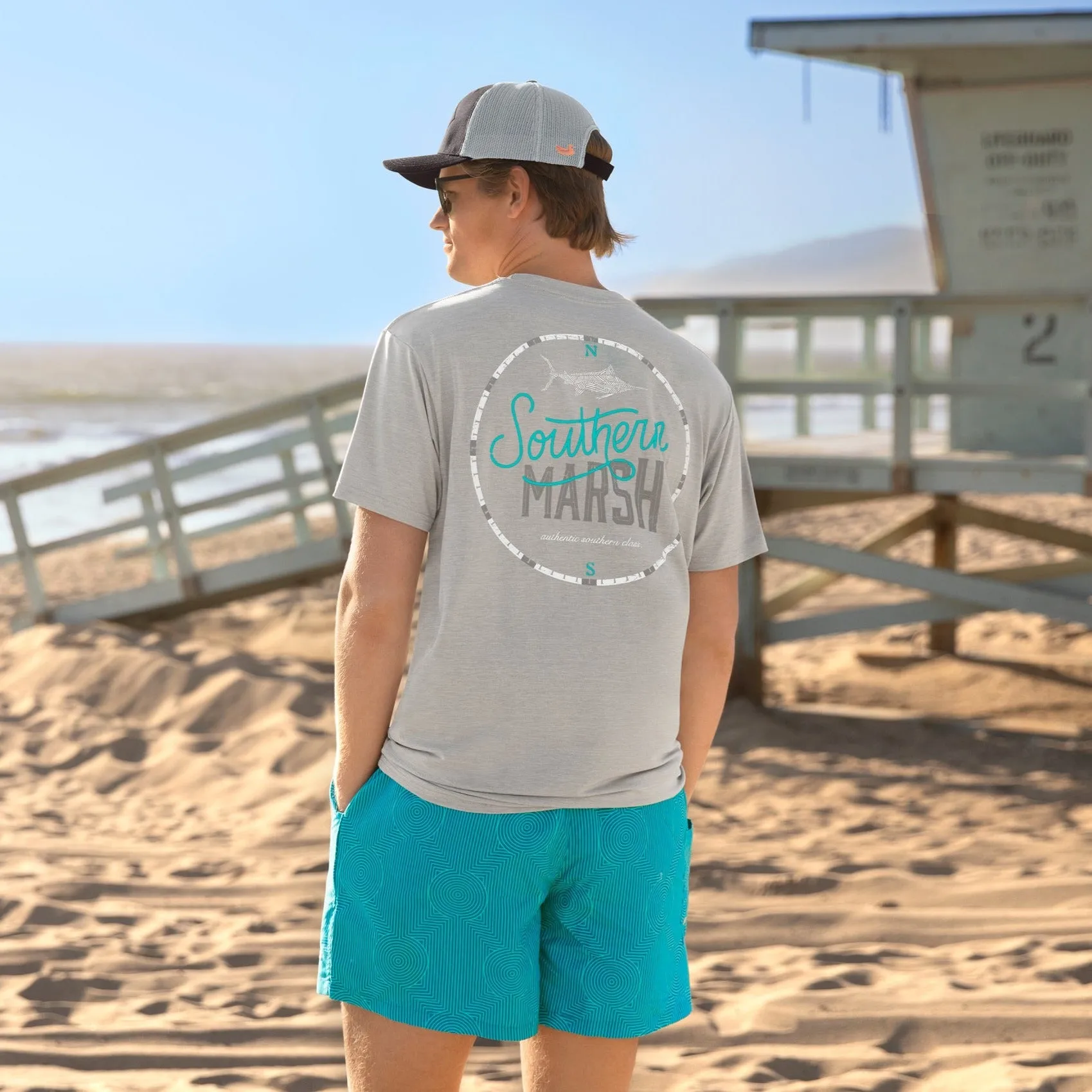 Southern Marsh 21 FieldTec™ Heathered Performance Tee - Marlin Time