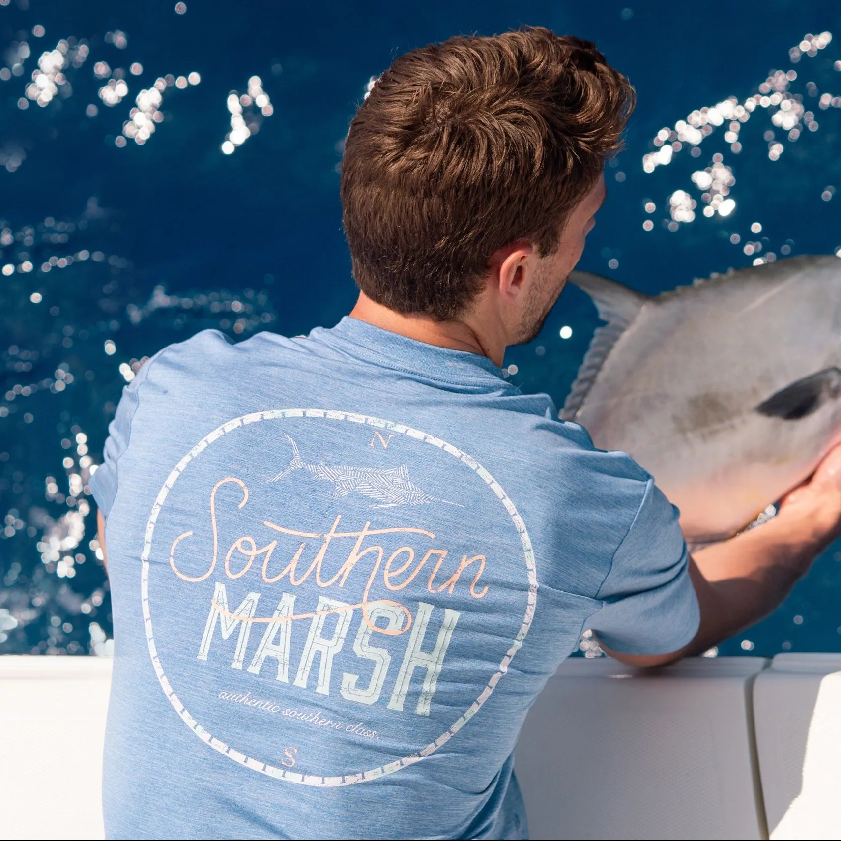 Southern Marsh 21 FieldTec™ Heathered Performance Tee - Marlin Time