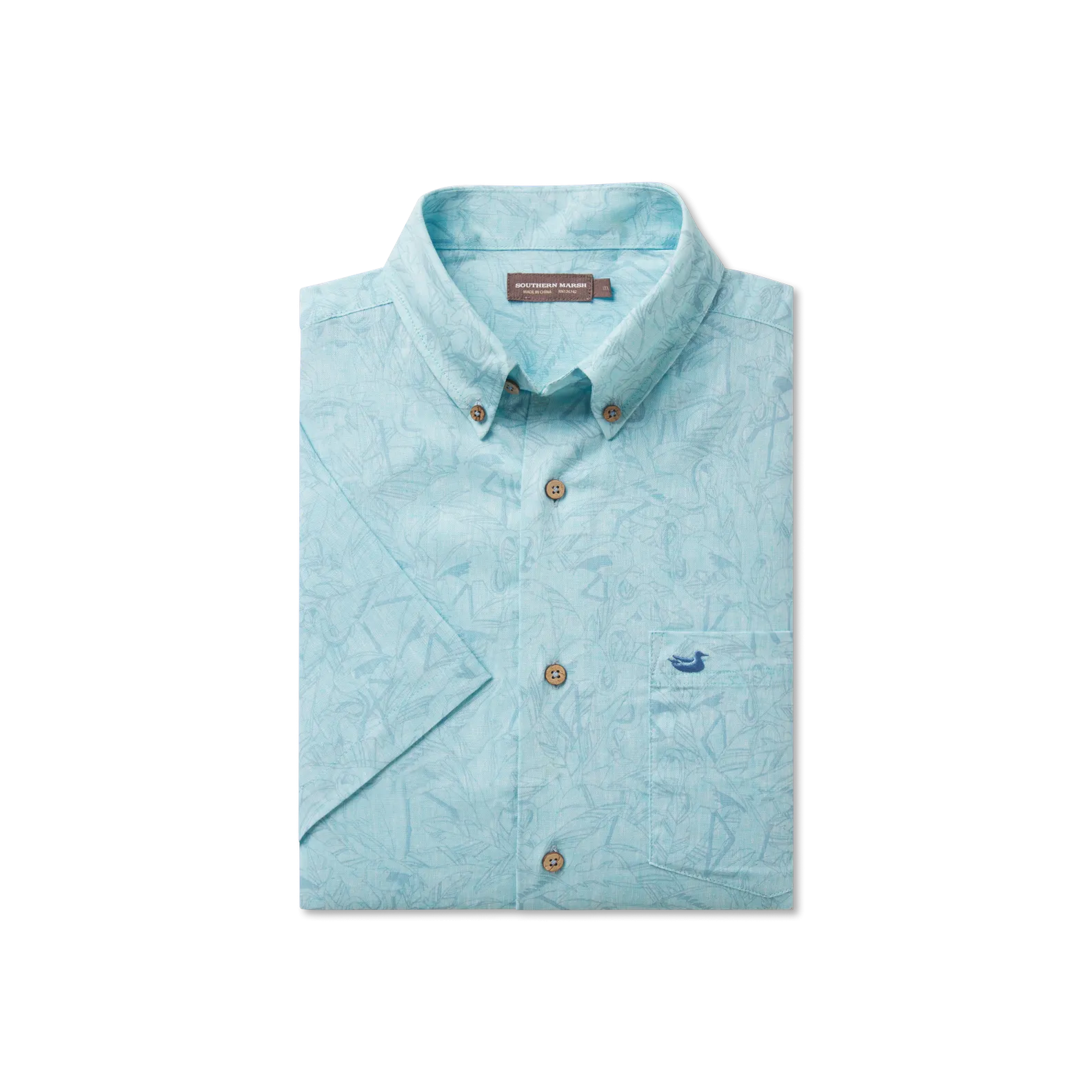 Southern Marsh 21 Island Linen Shirt - Flamingos