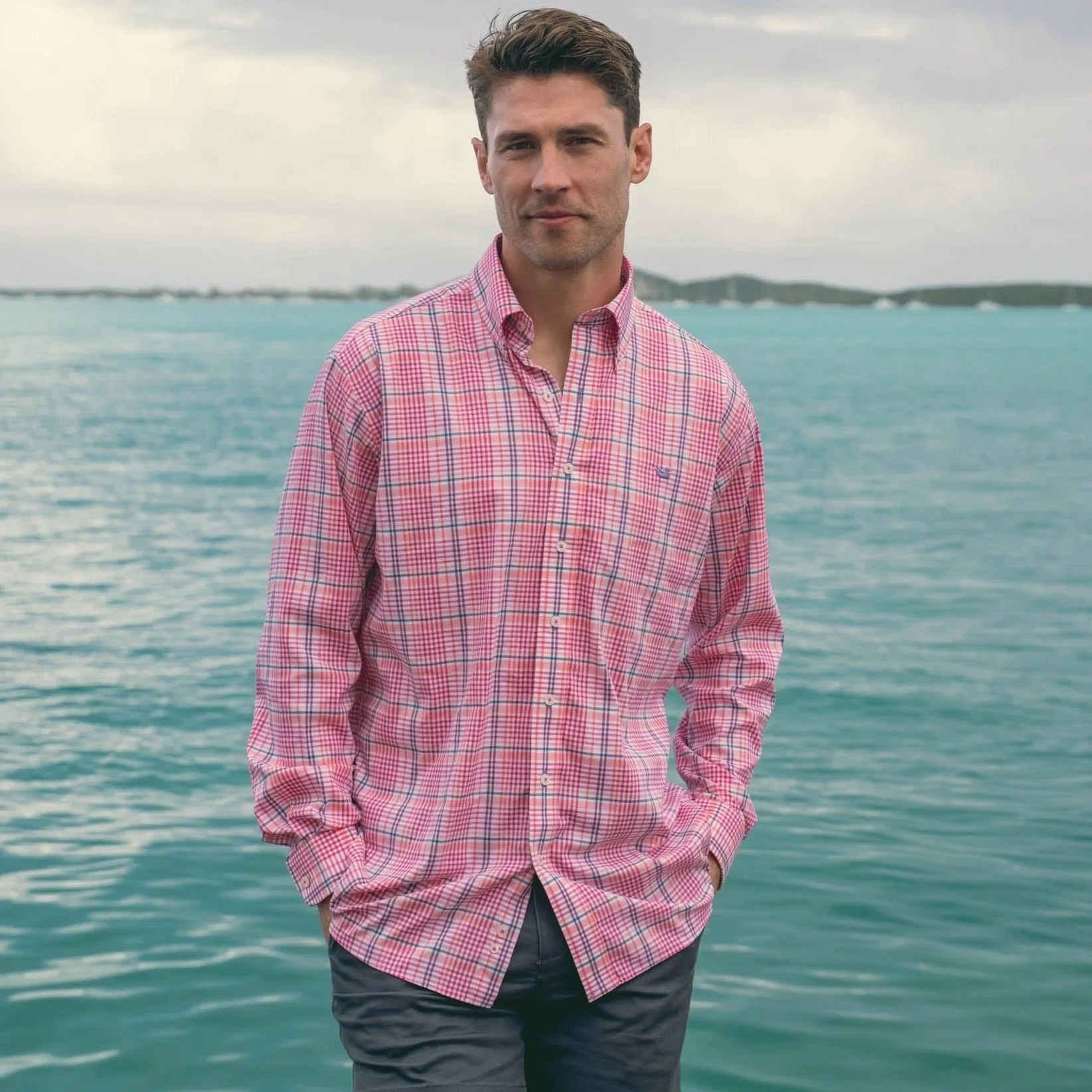 Southern Marsh 21 Shores Windowpane Performance Dress Shirt