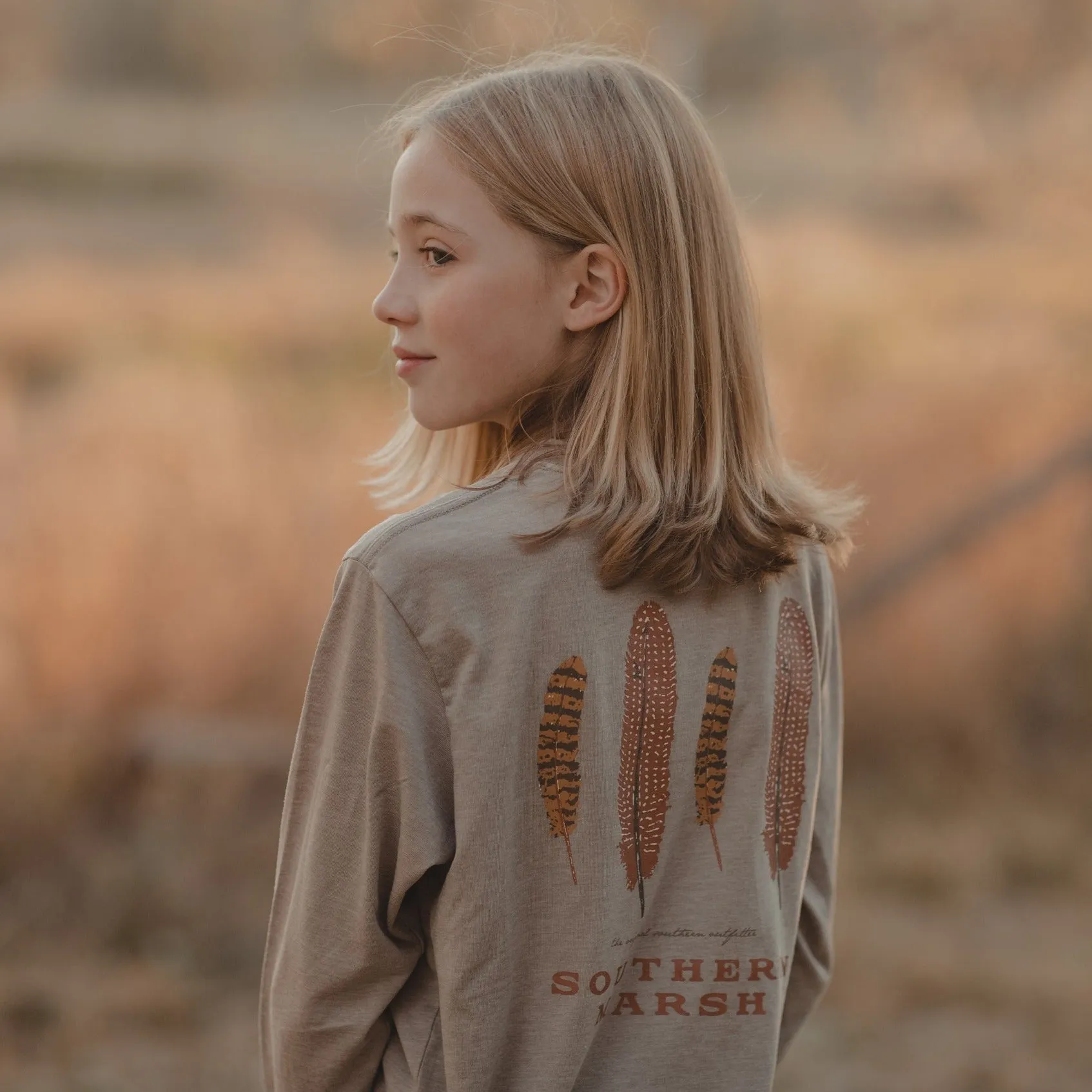 Southern Marsh 21 Youth SEAWASH™ Tee - Waterfowl Feathers - Long Sleeve