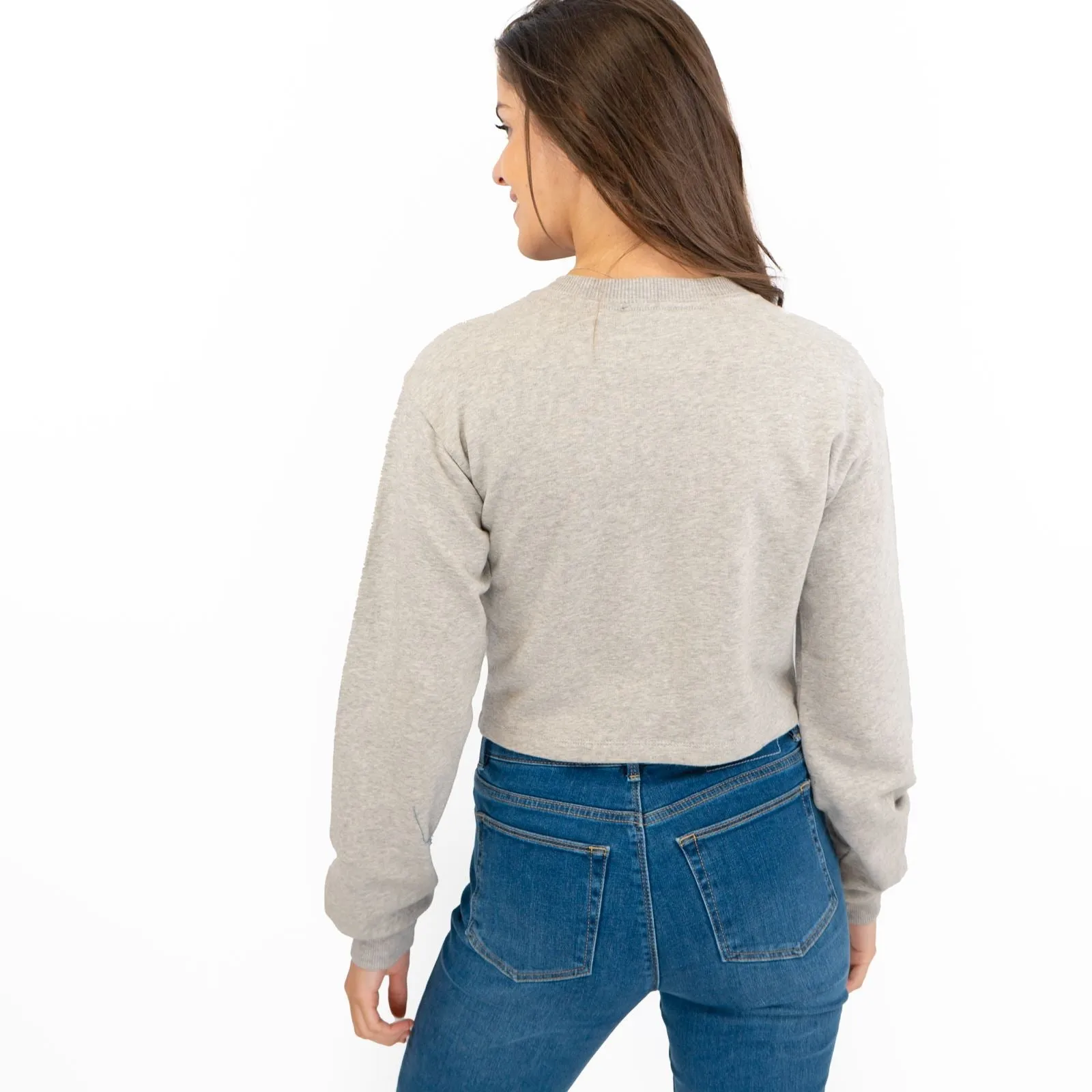 True Religion Grey Soft Cotton Sweatshirt Long Sleeve Crop Tops