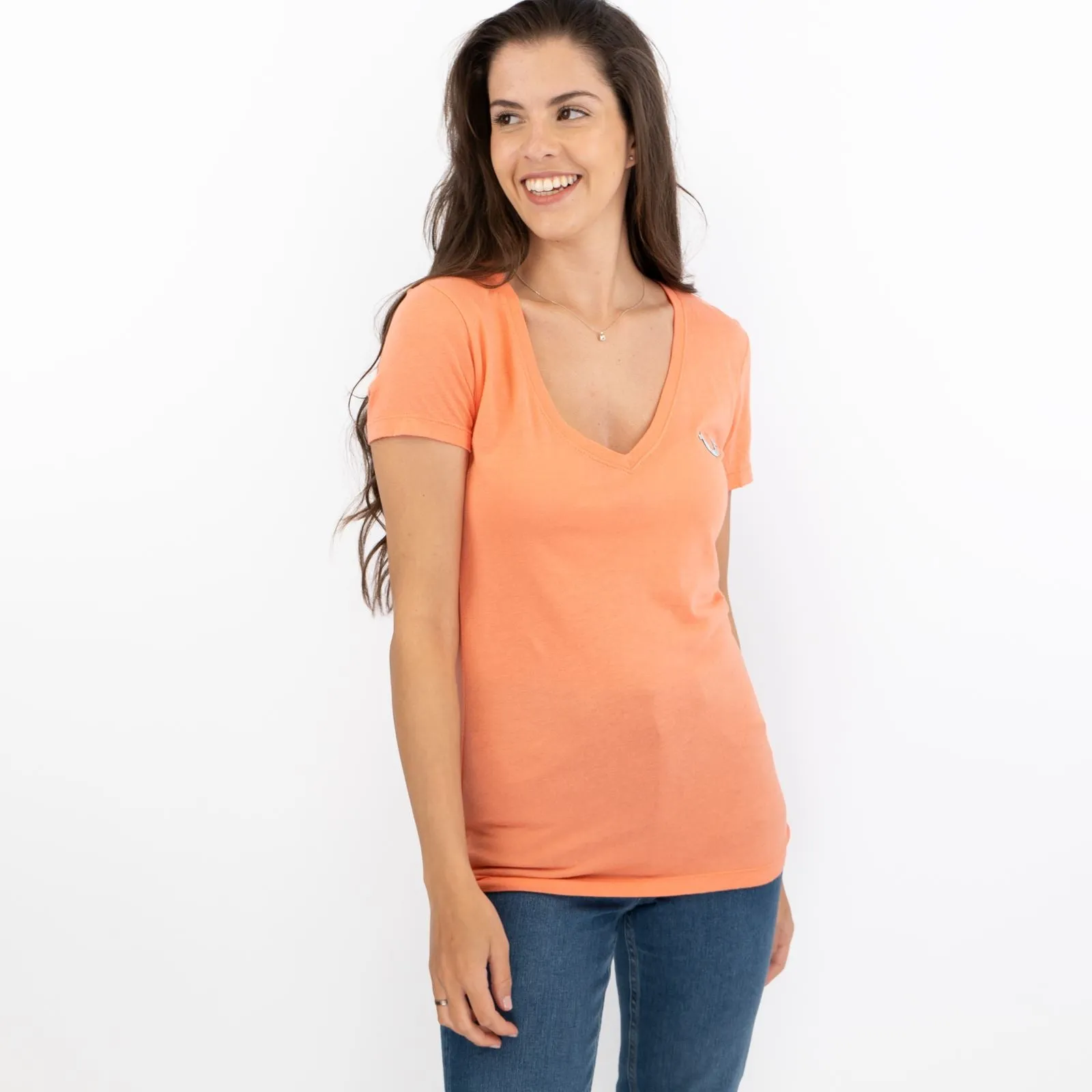 True Religion Light Orange T-Shirt Cotton Short Sleeve Lightweight V-Neck Summer Tops