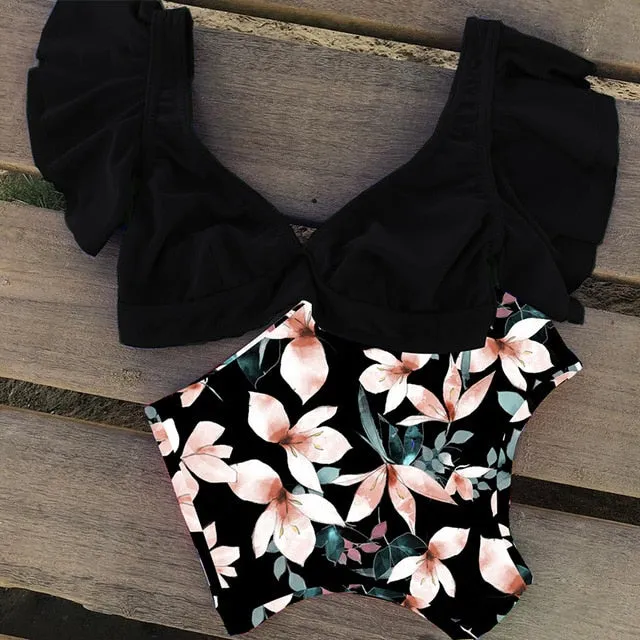 Two Piece High Waist Bikini Ruffled Swimsuit Anna Kay Co