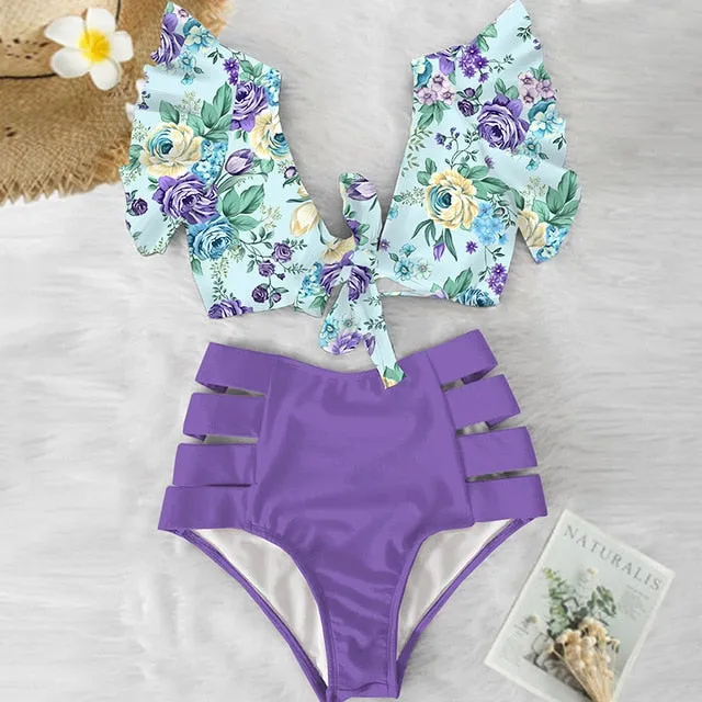 Two Piece High Waist Bikini Ruffled Swimsuit Anna Kay Co