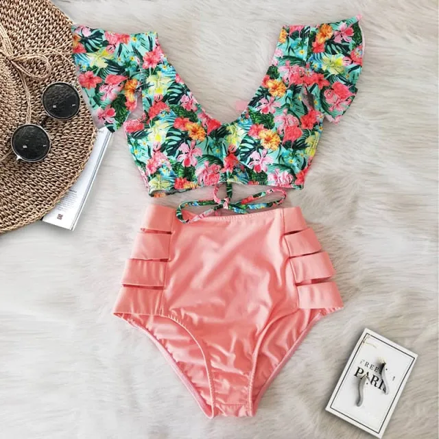 Two Piece High Waist Bikini Ruffled Swimsuit Anna Kay Co