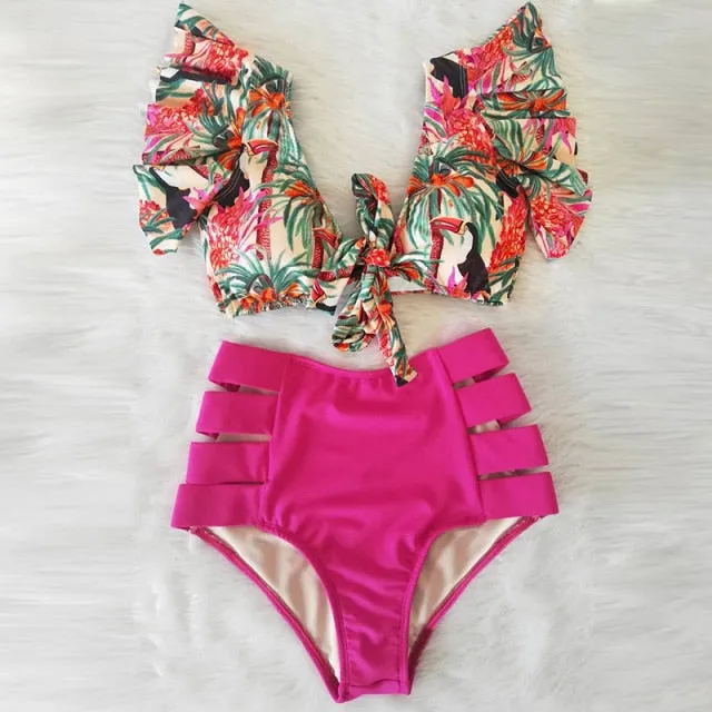 Two Piece High Waist Bikini Ruffled Swimsuit Anna Kay Co