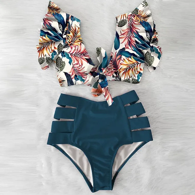 Two Piece High Waist Bikini Ruffled Swimsuit Anna Kay Co