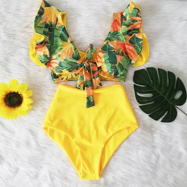Two Piece High Waist Bikini Ruffled Swimsuit Anna Kay Co