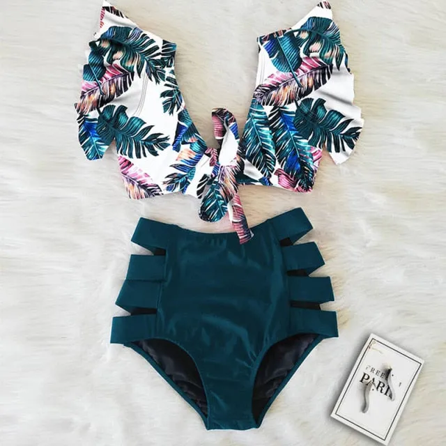 Two Piece High Waist Bikini Ruffled Swimsuit Anna Kay Co