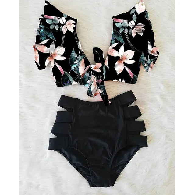 Two Piece High Waist Bikini Ruffled Swimsuit Anna Kay Co