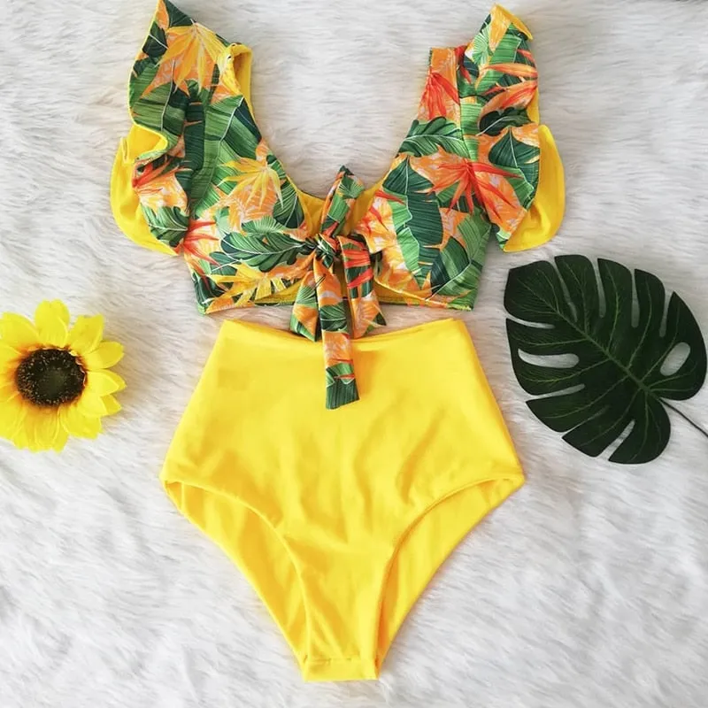 Two Piece High Waist Bikini Ruffled Swimsuit Anna Kay Co
