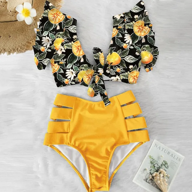 Two Piece High Waist Bikini Ruffled Swimsuit Anna Kay Co