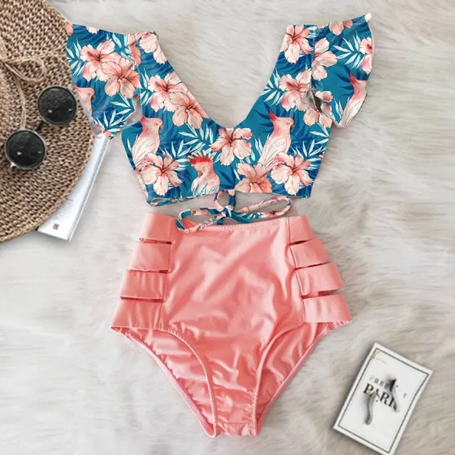 Two Piece High Waist Bikini Ruffled Swimsuit Anna Kay Co