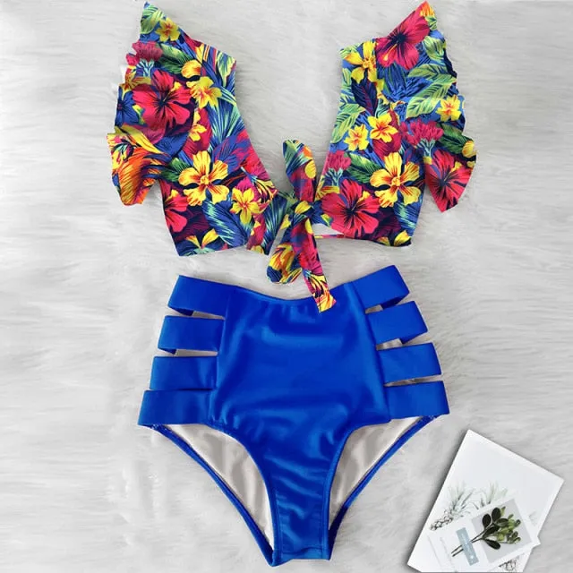 Two Piece High Waist Bikini Ruffled Swimsuit Anna Kay Co