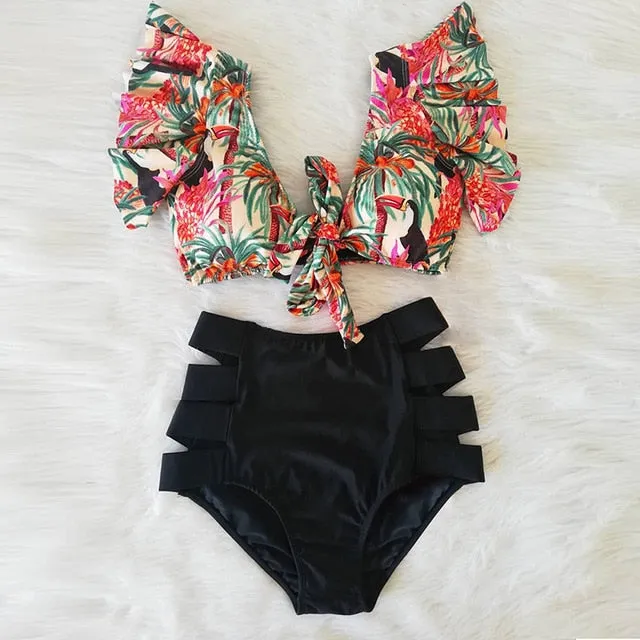 Two Piece High Waist Bikini Ruffled Swimsuit Anna Kay Co