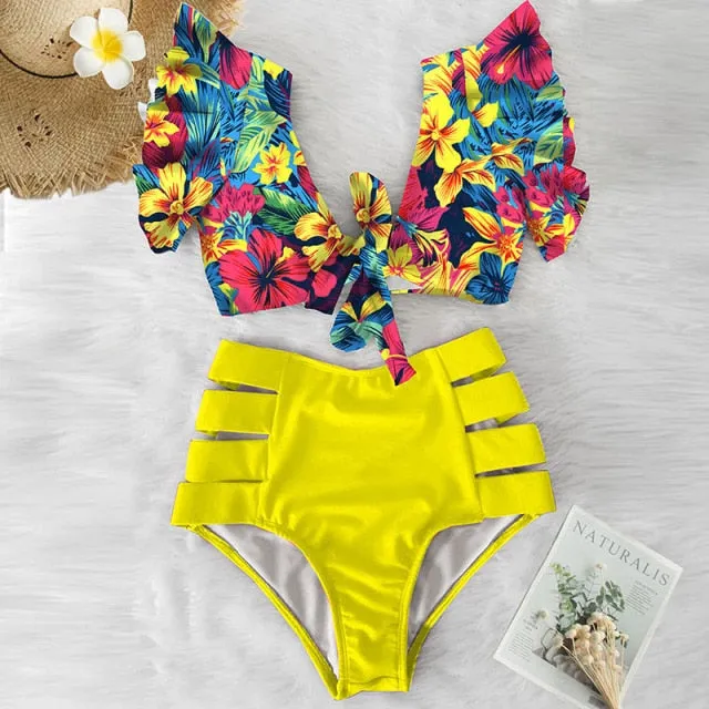 Two Piece High Waist Bikini Ruffled Swimsuit Anna Kay Co