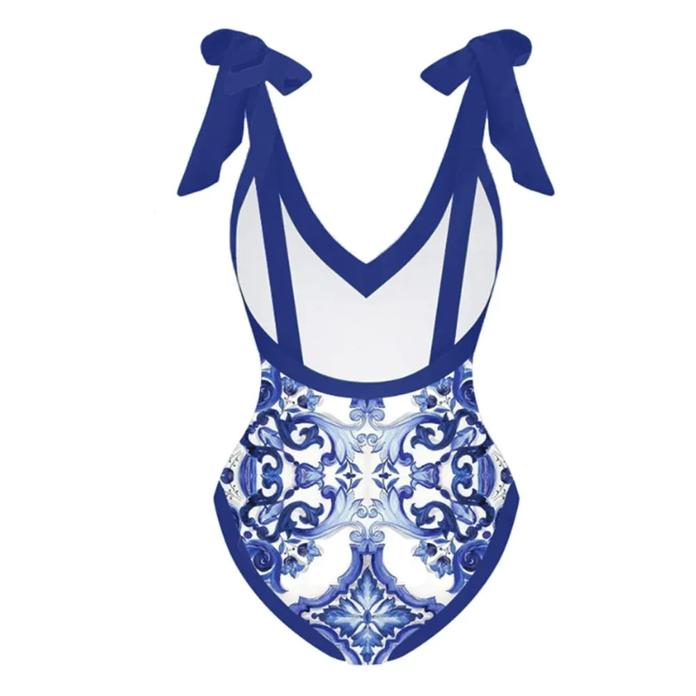 Vintage Blue One Piece Swimsuit/Cover Up Anna Kay Co