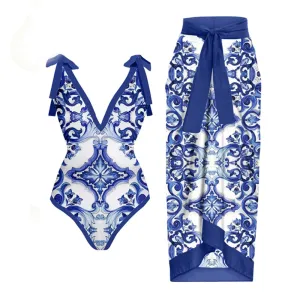 Vintage Blue One Piece Swimsuit/Cover Up Anna Kay Co
