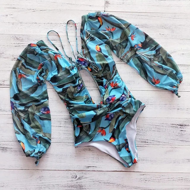 Vintage One Piece Long Sleeve Swimsuit Anna Kay Co
