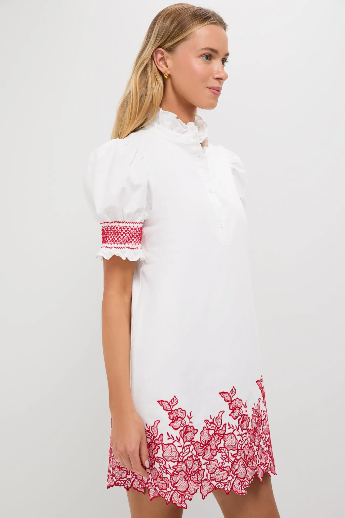 White & Red Embroidery Eliza Mini Dress