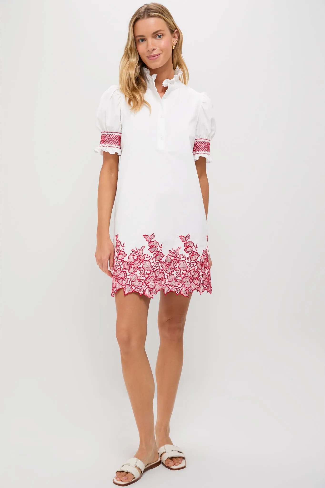 White & Red Embroidery Eliza Mini Dress