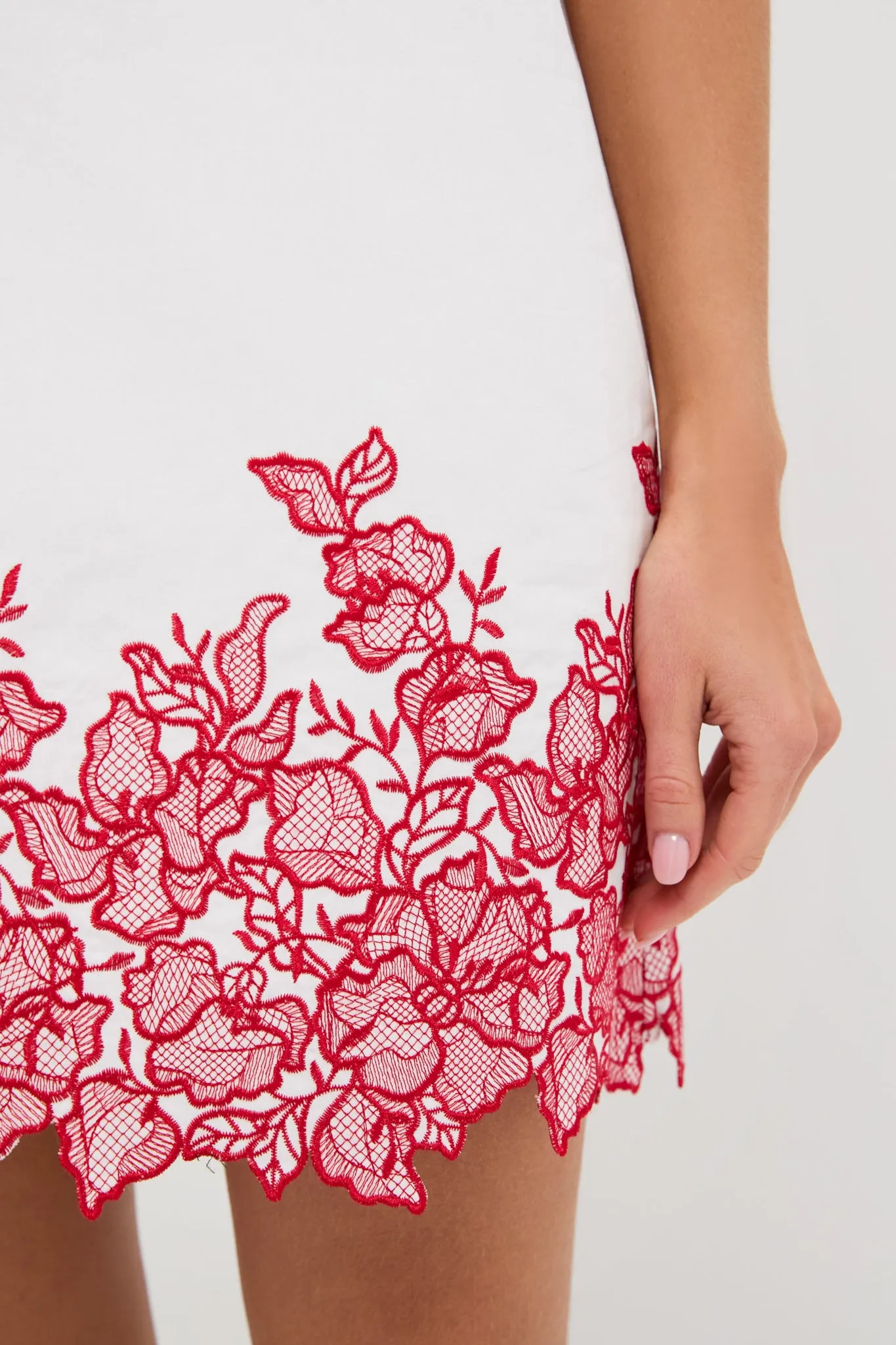 White & Red Embroidery Eliza Mini Dress